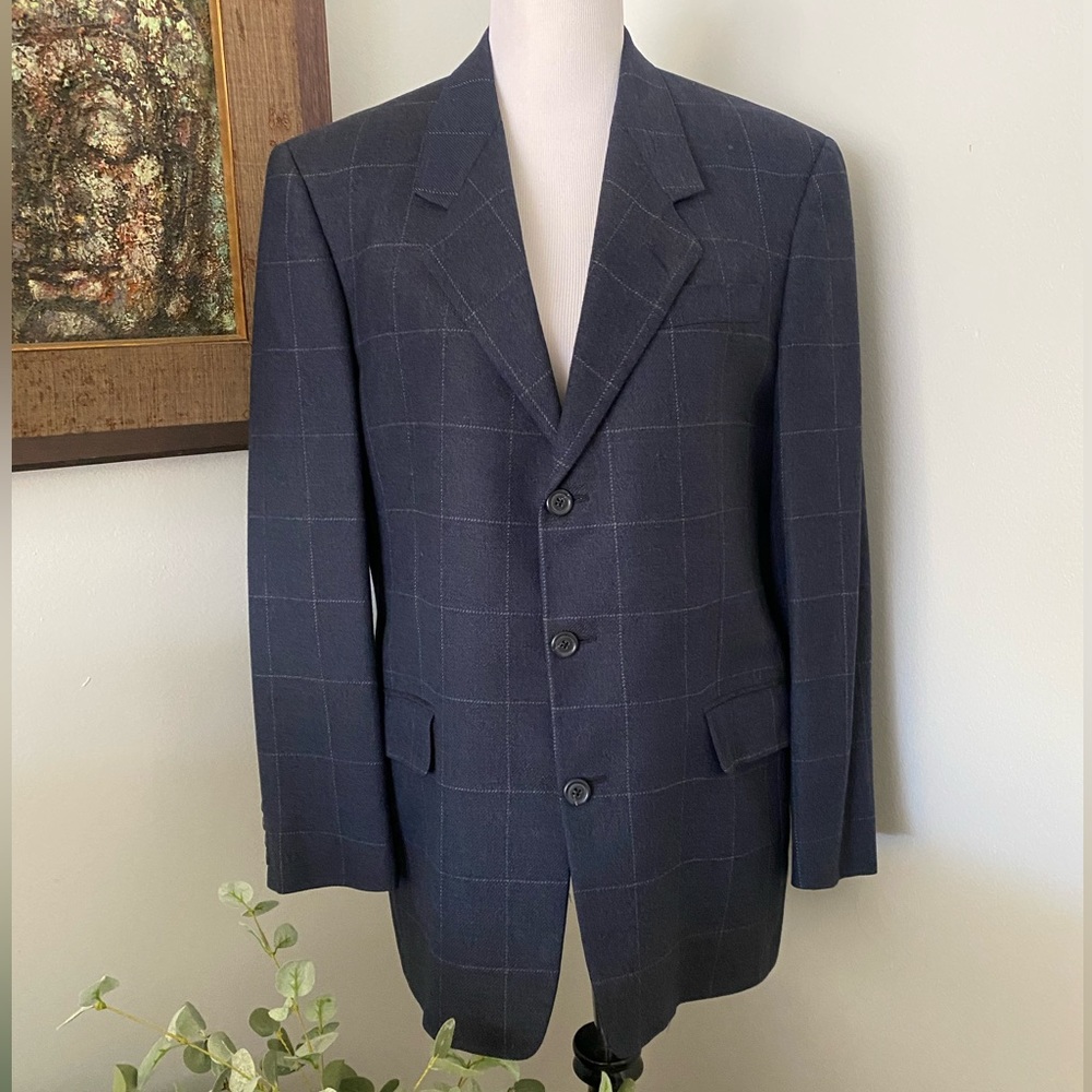 Karl Lagerfeld, Mens Deep Blue w/ Grey/white stripe Check Suit/Sport Jacket